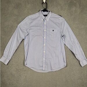 Simply Southern Mens Blue Orange Plaid Button Down Shirt Turtle Logo Medium